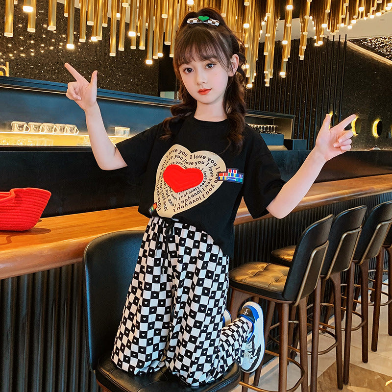 Summer girls' trendy street style outfit set - kids' casual activewear, summer clothes for girls, big girls' short-sleeve fashionable and stylish children's clothing