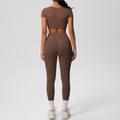 Ready-to-ship cross-border double-sided nylon brushed naked feel tight-fitting activewear yoga set - running & fitness short sleeve two-piece outfit