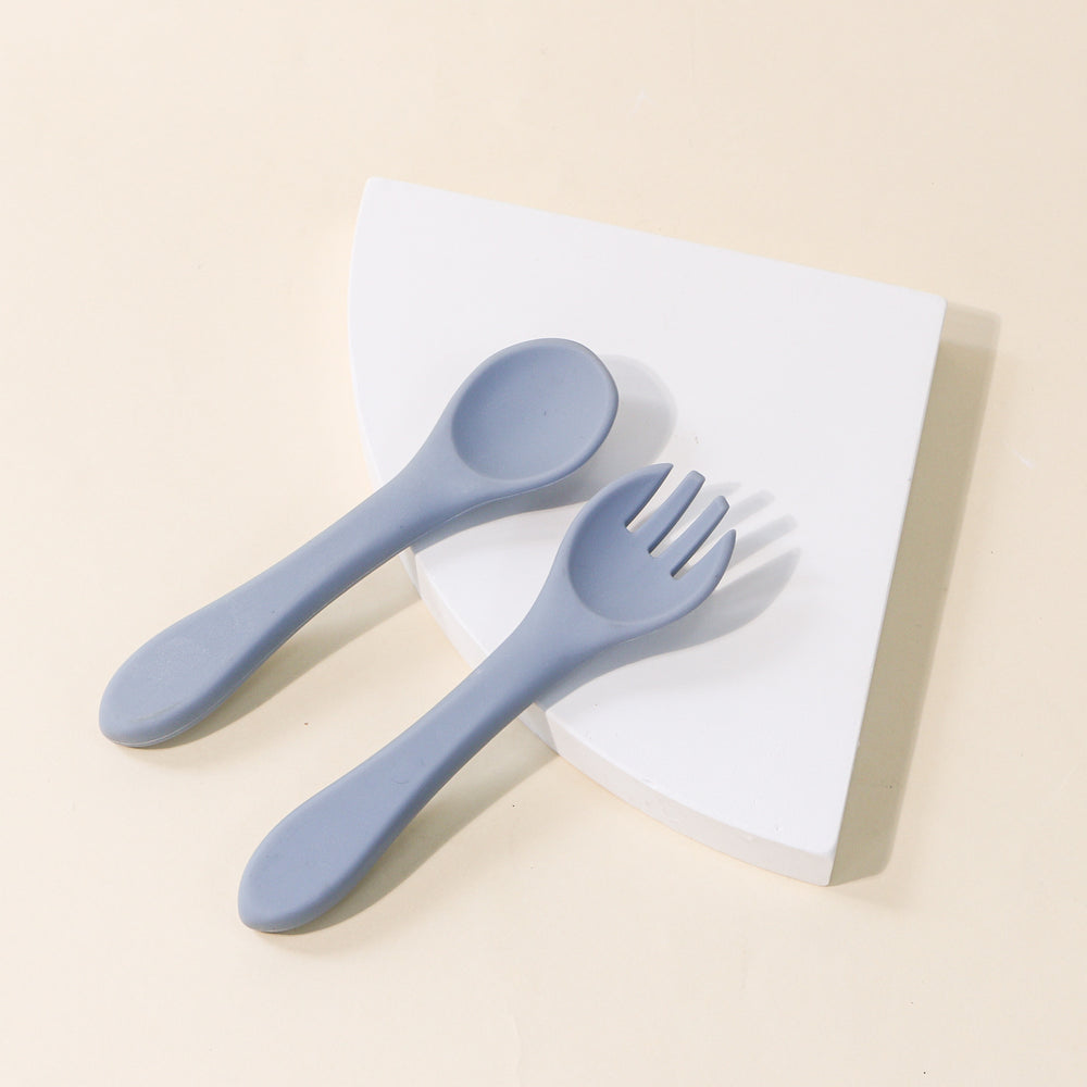 Kids' silicone fork and spoon set - baby food feeding utensils, infant training set, wholesale baby & maternity supplies