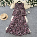 French romantic style printed dress - women's spring/autumn slimming a-line pleated flowy maxi dress - commute chic