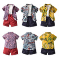 Boys' summer short-sleeve floral shirt kids' set white t-shirt shorts casual three-piece outfit - foreign trade beach style