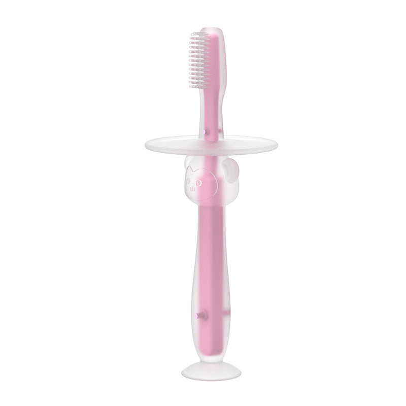 Baby training silicone three-dimensional baby teeth brush standing suction cup toothbrush silicone tongue coating soft bristle brush baffle safety brush