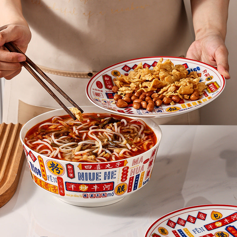 2022 chinese style new trendy popular snail noodle bowl super large capacity creative for home instant noodle bowl ceramic plate