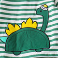 Amazon  spring/summer new kids' stylish and trendy baby green dinosaur cartoon striped short-sleeve and pants two-piece set
