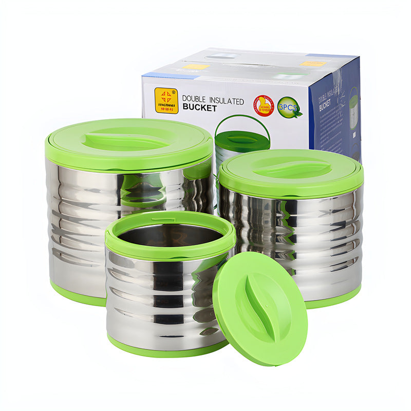 supply personalized large-capacity insulated rice bucket three-piece set portable soup bucket for office workers to bring rice pot