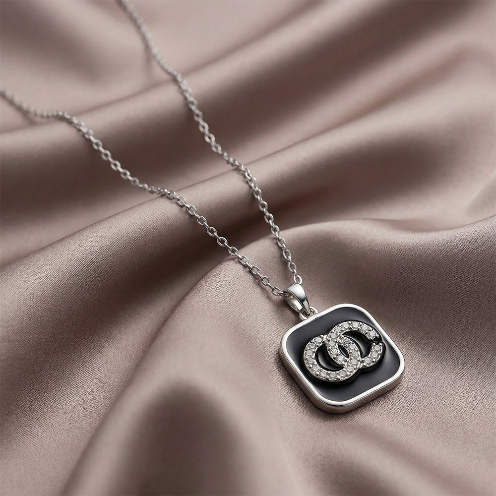Accessible luxurystylishfashion copper inlaid zirconium drop oil geometric necklace for women easiest for matchelegant non-fading elegant clavicle chain jewelry