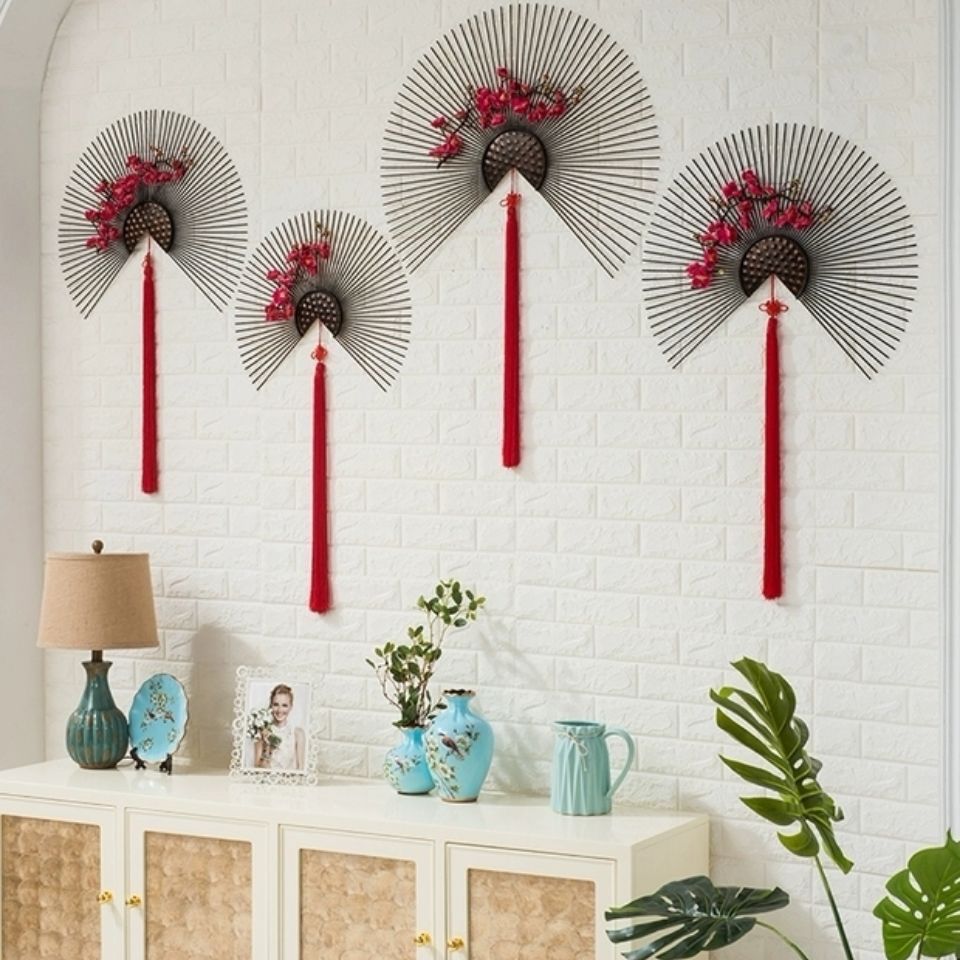 New chinoiserie wall decoration iron wall hanging fan living room dining room wall decoration wall decoration creative wall pendant