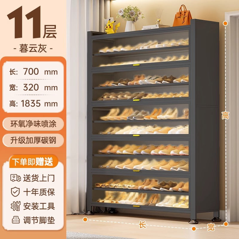 Steel shoe cabinet for home, entryway storage, integrated wall-mounted indoor hallway cabinet with door, dustproof multi-layer shoe rack