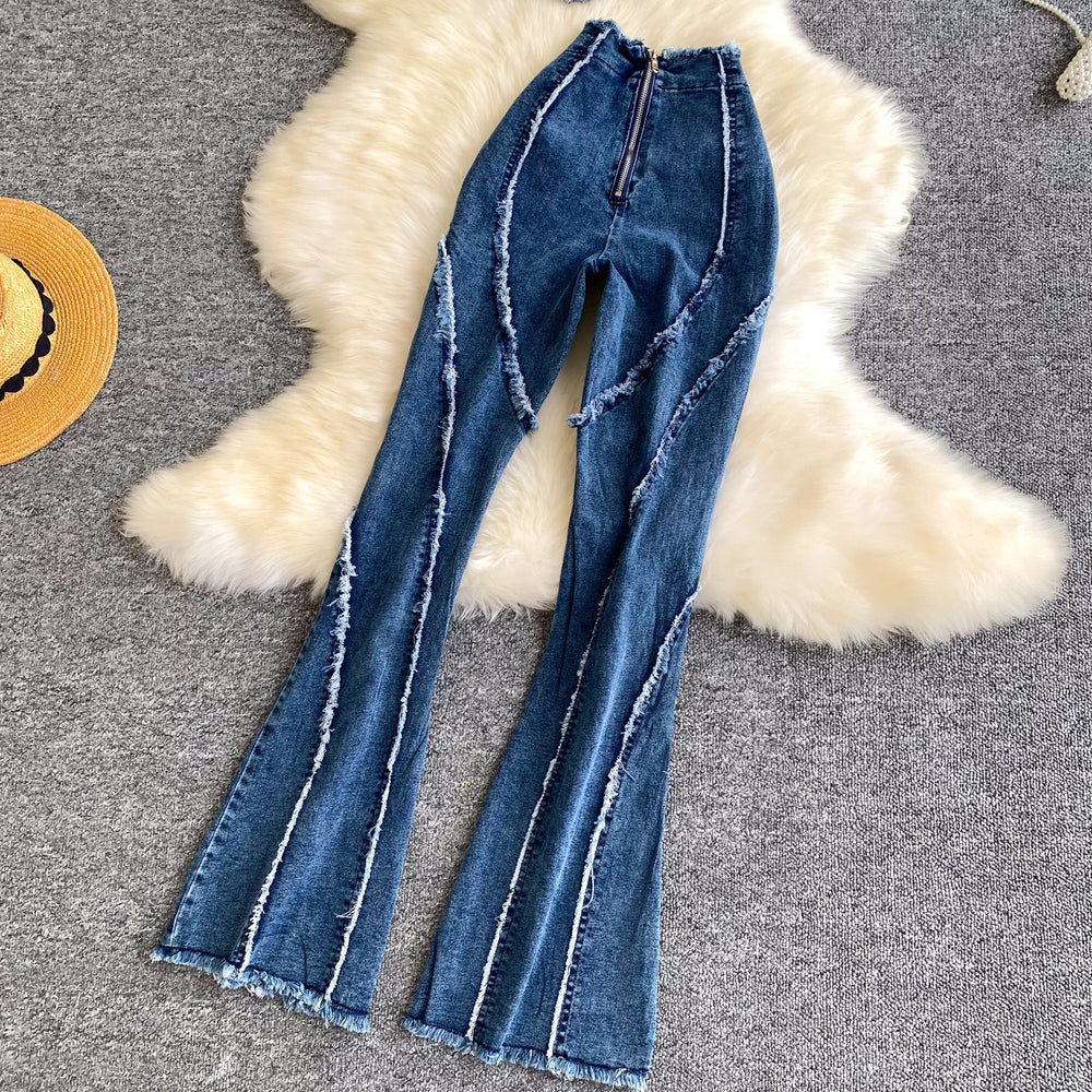 Fashion cross-border export hot girl style denim fashionsuit women's denim suspenders high waist silm pants two-piece set