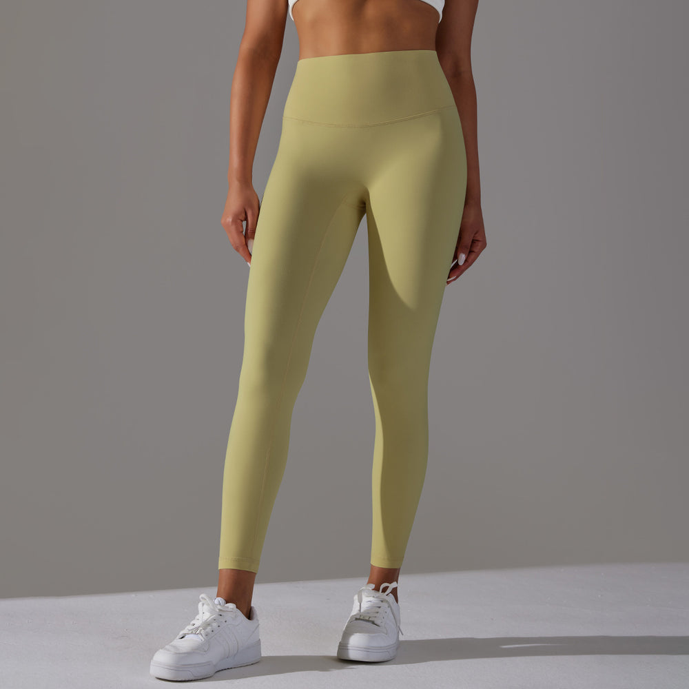 No awkward line double-sided brushed nude breathable yoga nine-point pants high waist hip lift peach tight sports fitness pants