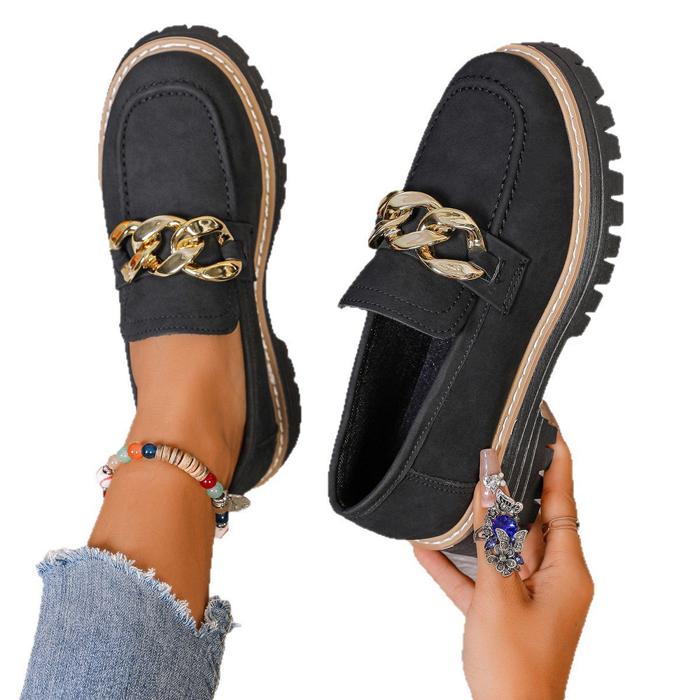 export plus size women's autumn new metal chain chunky sole fashionable versatile casual loafers wholesale