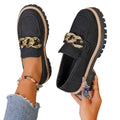 export plus size women's autumn new metal chain chunky sole fashionable versatile casual loafers wholesale