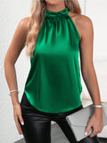 Amazon  european and american cross-border e-commerce summer new satin tank top women's solid color off-shoulder halter sleeveless top