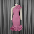 fashionelegance half turtleneck rufflesdress off-shoulder ruffles hem banquet evening dressdresses