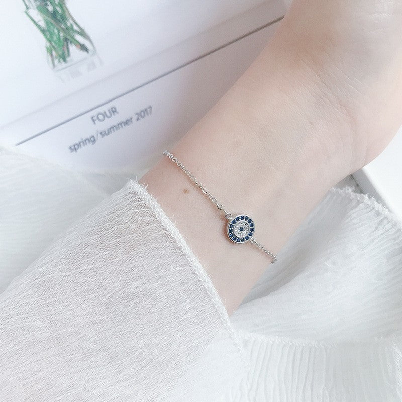 Silver devil's eye bracelet women's european and american cross-border ins micro-inlaid zircon blue eyes inlaid hand jewelry wholesale