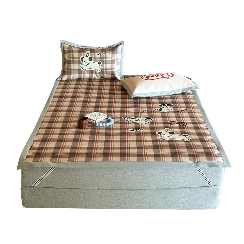 Summer cartoon ice silk mat three-piece set cute mix and match cool silk ice summer soft mat 1.5m 1.8m