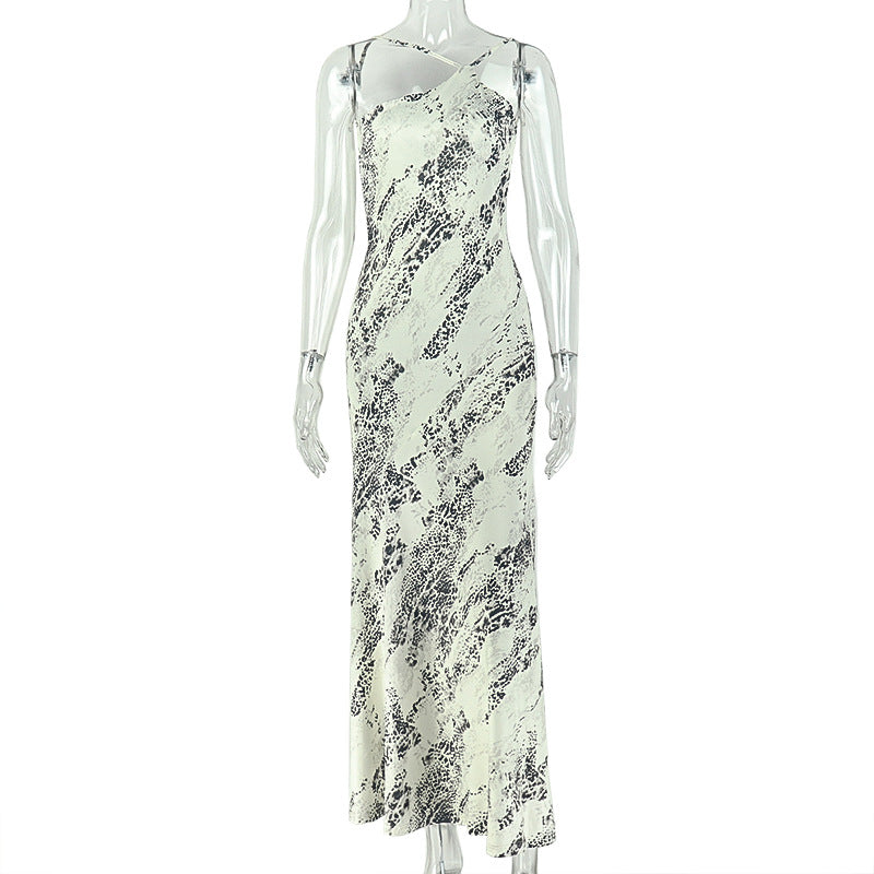 Fashion style export color matching women's clothing elegantbackless home gray and white hip-hugging skirt sleeveless silm asymmetrical dress