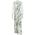 Fashion style export color matching women's clothing elegantbackless home gray and white hip-hugging skirt sleeveless silm asymmetrical dress