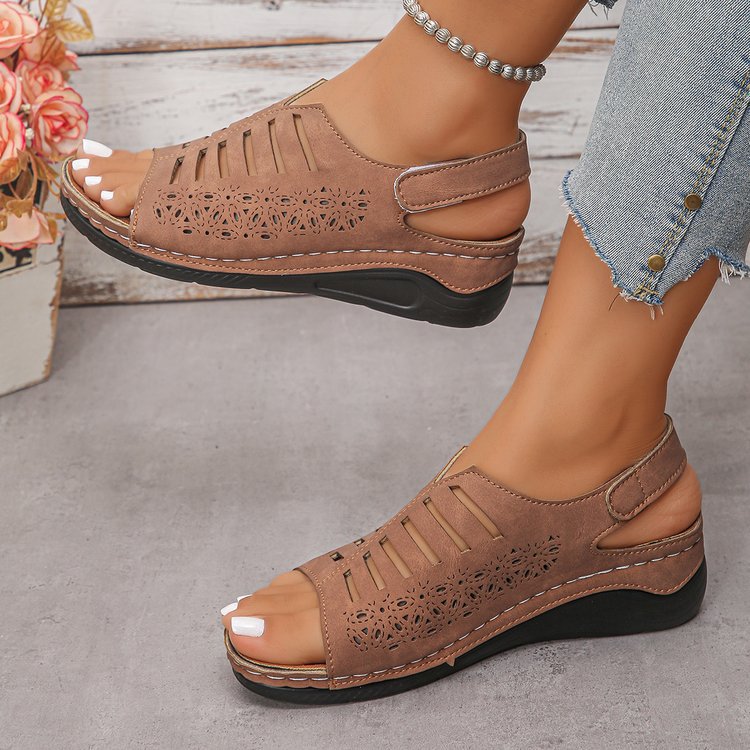 plus size wedge sandals women's summernew arrivalfashion style cut out lightweight velcro thick sole sandals wholesale