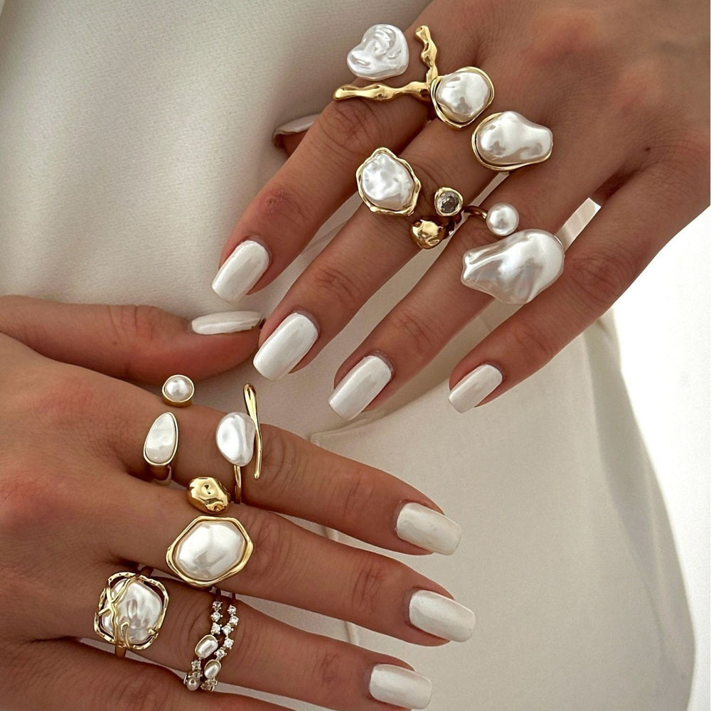 Open pearl ring wholesale - european & american cross-border fashion, high-end ring, unique & luxurious baroque geometric finger ring