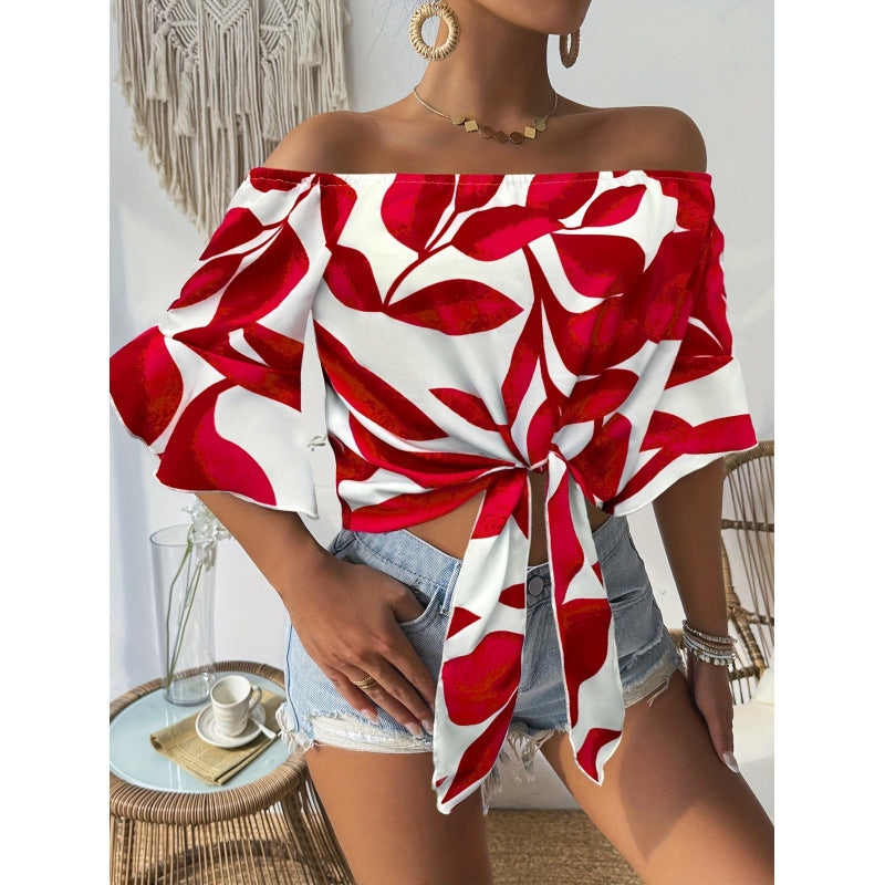 branded new women's hawaiian off-the-shoulder top, tropical party shirt, beach vacation top