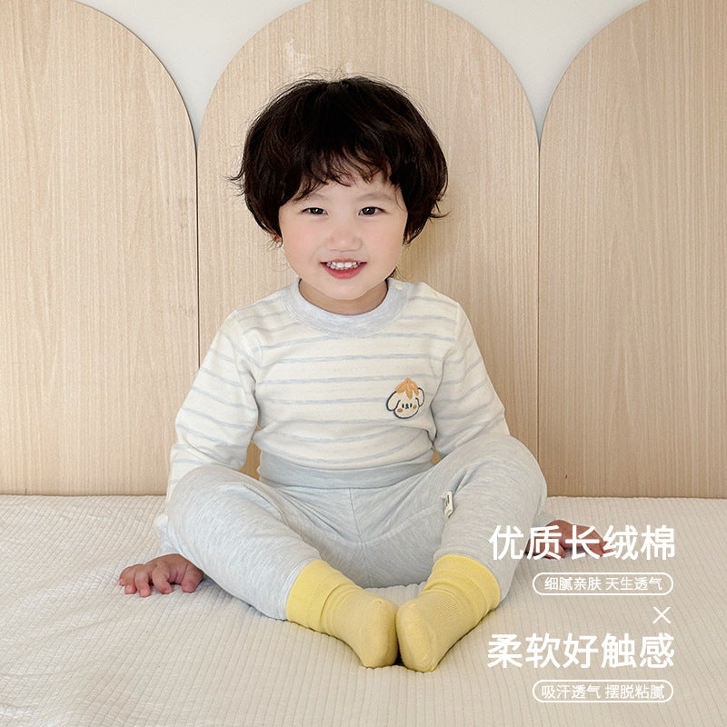 Baby thermal underwear set - soft fleece cotton high-waisted long johns with belly protection - two-piece set for boys and girls