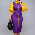 African fashion new bubble sleeve dress - color block bodycon pencil skirt for work