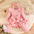 newborn baby girl autumn/winter collection: printed triangle romper + headband + bow socks - sweet & adorable style