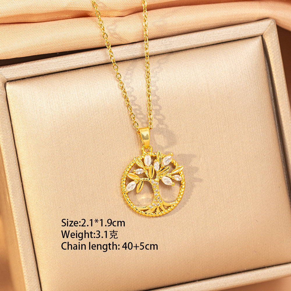 【titanium steel】trendy & minimalist lucky tree necklace for women - premium inlaid, light luxury new arrival, choker jewelry