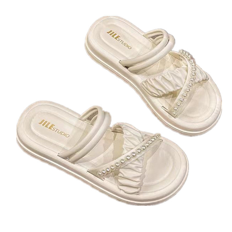 Platform chunky heel pearl slippers - two-way design, sweet & chic sandals for women, 2026 summer new arrivals, gentle pearl sandals