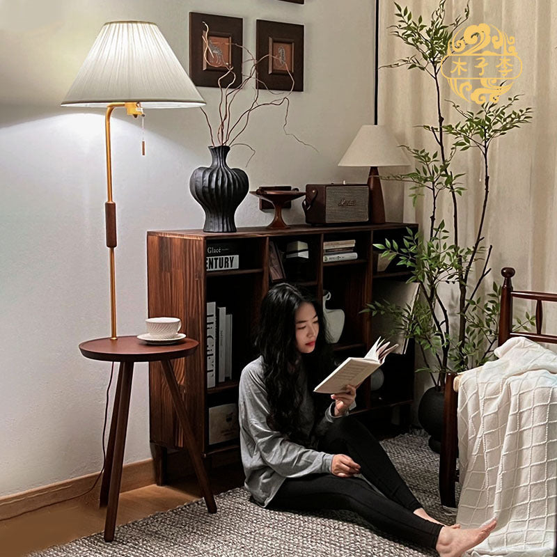Medieval style floor lamp storage rack all-in-one american retro living room sofa side bedroom bedside solid wood vertical table lamp