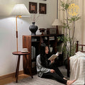 Medieval style floor lamp storage rack all-in-one american retro living room sofa side bedroom bedside solid wood vertical table lamp