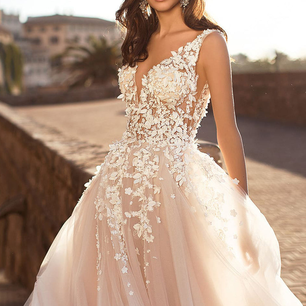 summer new arrivals: european & american style sexy lace sleeveless deep v-neck wedding dress embroidered maxi dress