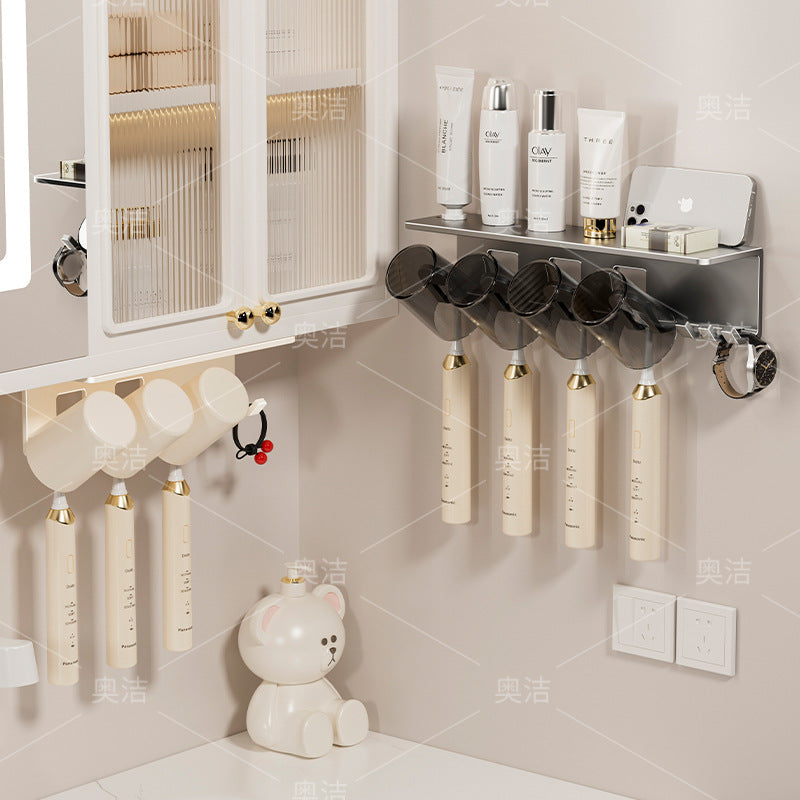 Bathroom toothbrush cup storage rack wall-mounted punch-free toothbrush holder toothbrush cup mouthwash cup toothbrush hanging rack wall-mounted