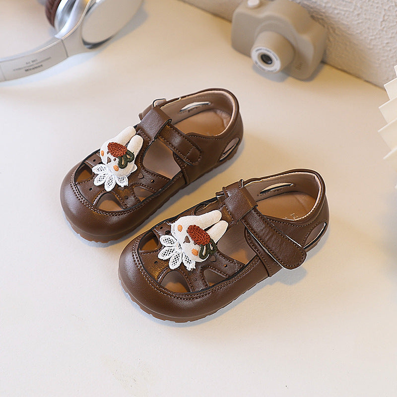 Custom girls' non-slip sandals - kids' fashion bowknot cartoon pearl princess sandals for baby girls