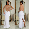 C7043 cross-border   independent station fashionfashion women's solid color hot diamond longdress new
