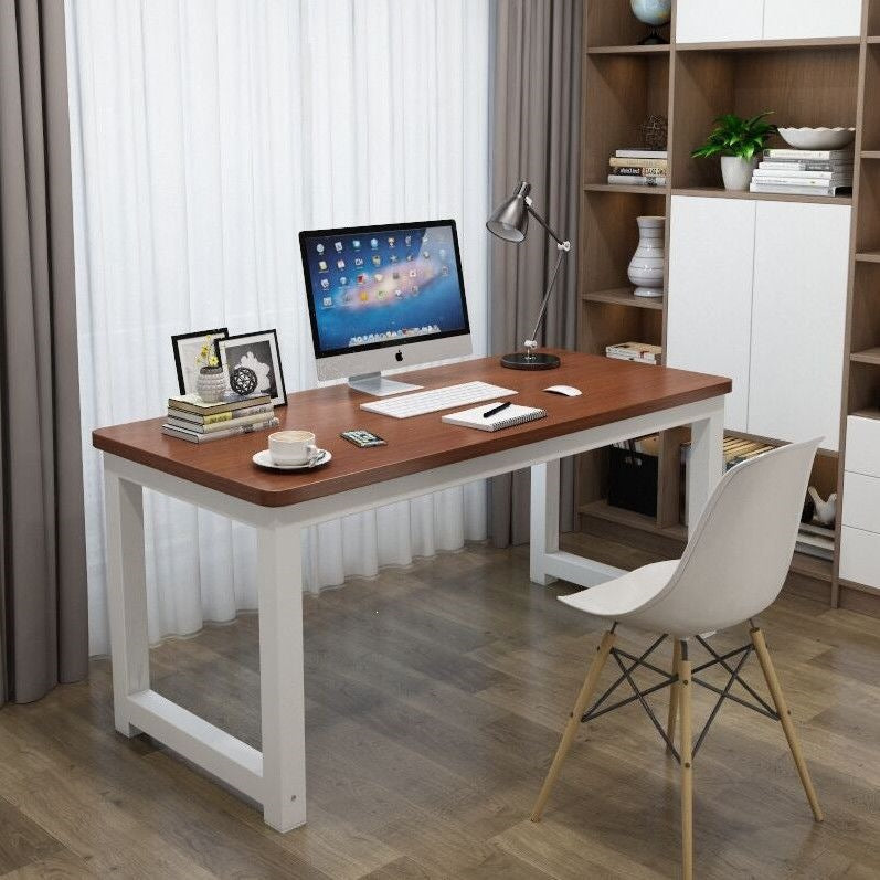 Rounded corner computer desk - home office student study table - simple writing desk - rectangular bedroom office desk