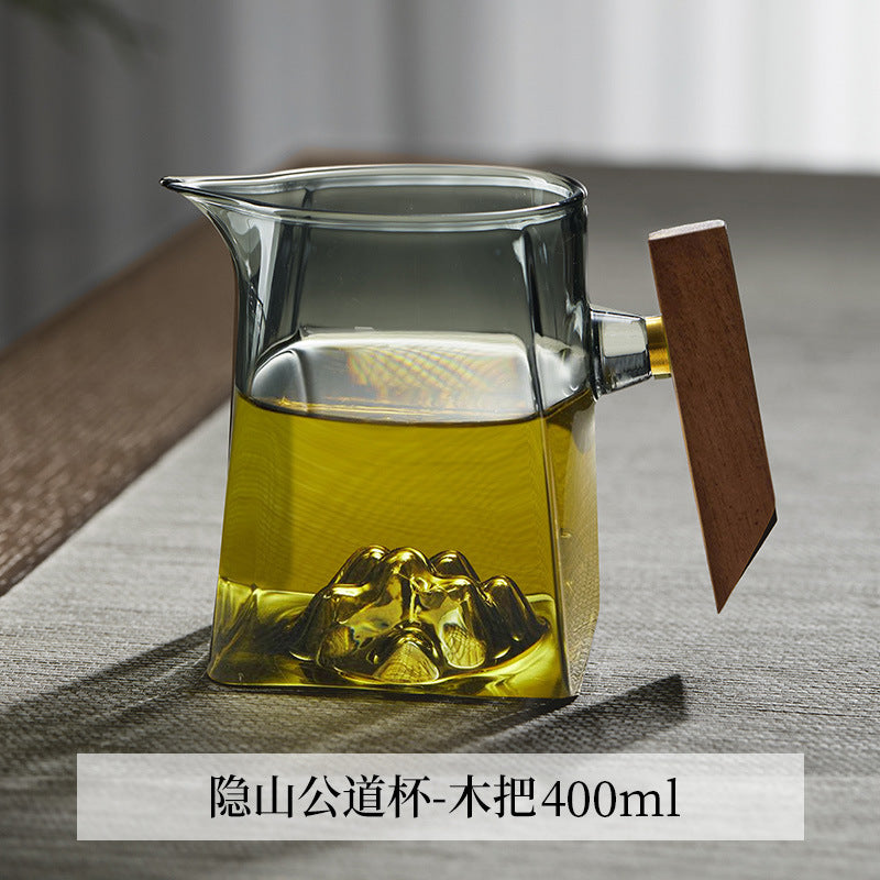 Guanshan cup fair cup with handle and filter glass fair cup square public cup tea drain set tea set tea cup