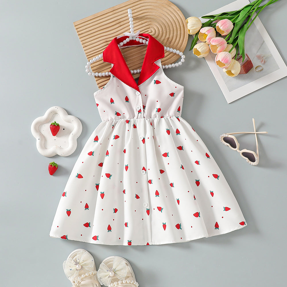 hot-selling  foreign trade princess dress: halter neck, strawberry print dress
