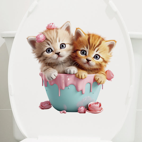 Cartoon cat bathroom toilet sticker toilet toilet seat decorative sticker toilet beautification pink jam toilet sticker