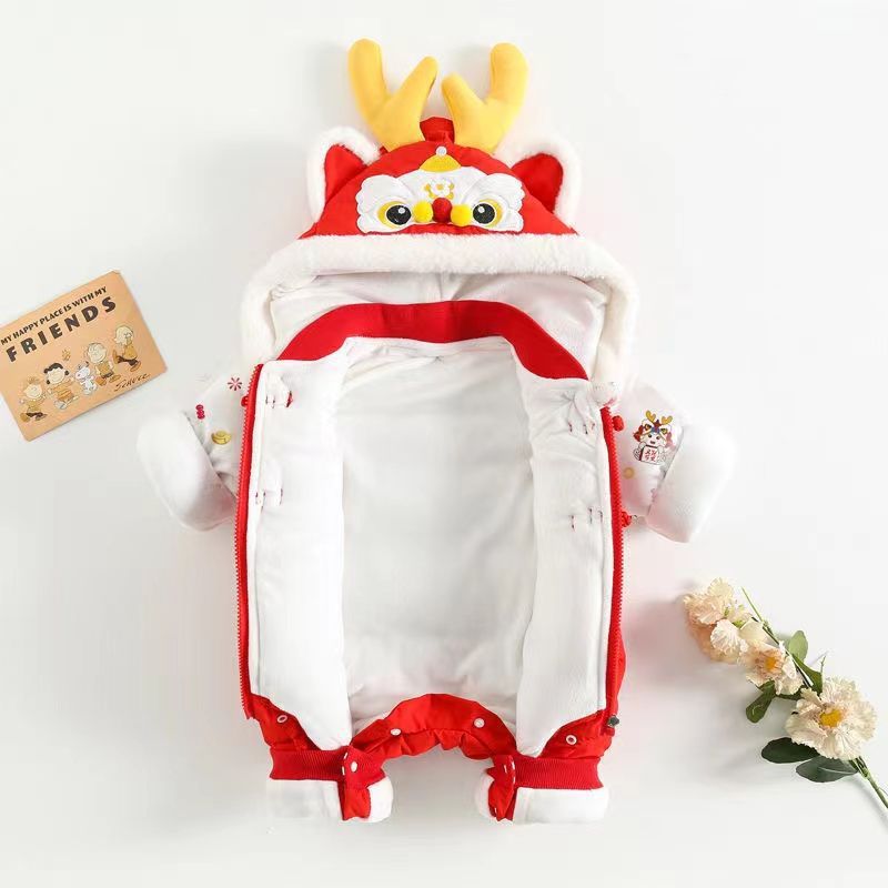 Baby winter thickened clothes red romper festive new year outfit infant toddler new stylish super cute bodysuit trendy