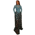 Fashion styleexport waist women's fashionelegantretro hip skirt slightly see-through round neck long sleevespatchwork trendydress