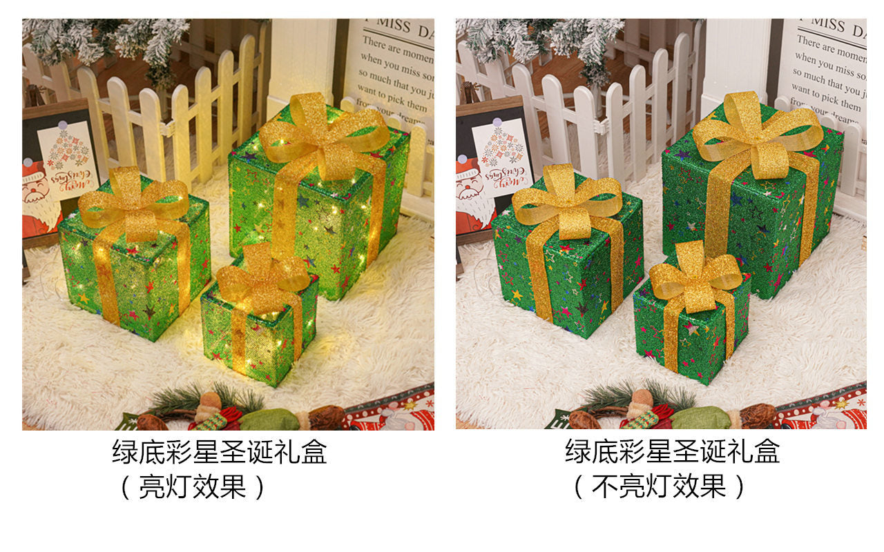 Popular Christmas gift box three-piece Christmas light decoration ambient light ins wind indoor and outdoor flashing ornament