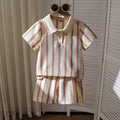 summer new arrival cross-border e-commerce striped textured children's knitted casual pants two-piece set for boys