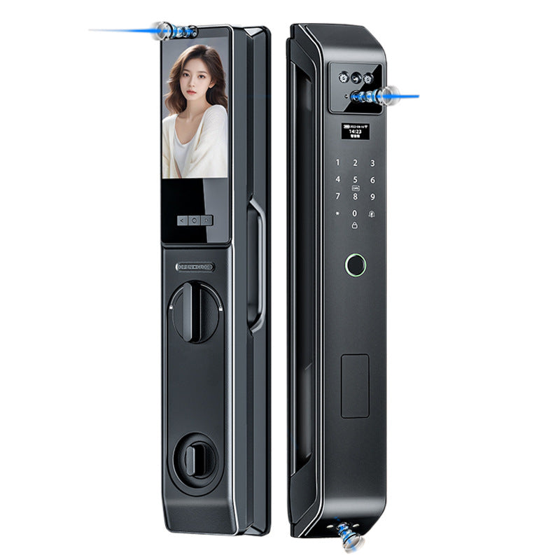 Fully automatic smart door lock with monitoring, intercom, fingerprint, 3d face recognition, password, and electronic locking system for home use
