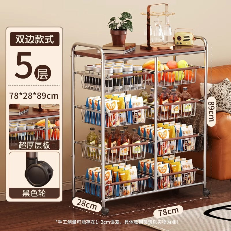 Narrow gap cart - minimalist, light luxury floor storage rack - living room snack organizer - ultra-slim, movable storage for tight spaces