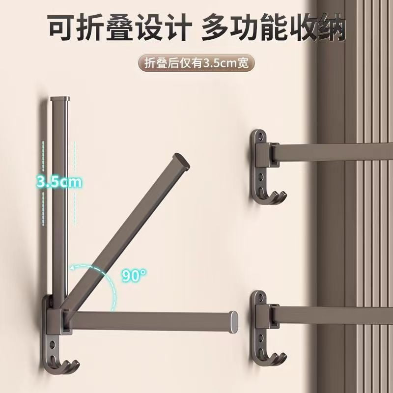 No-drill clothes hanging rod - space-saving wall-mounted garment rack for home & balcony, with multi-purpose hooks