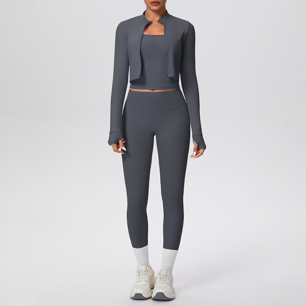 Naked casual workwear beautiful back outwear short outwear yoga clothes high waist hip lifting tight pants sports three-piece set