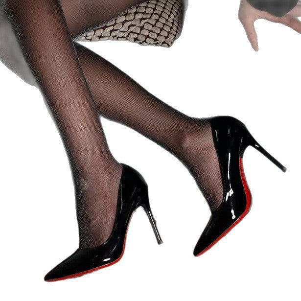 High heels bed cannon shoes women's stiletto heels 2025 spring and autumn new arrival black red bottom 10cm plus size pointed toe flats