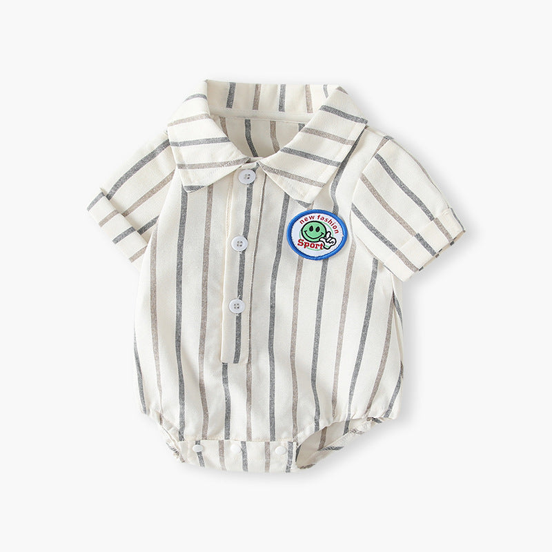 Newborn summer clothes - lightweight  newborn baby boy striped british preppy style shirt romper